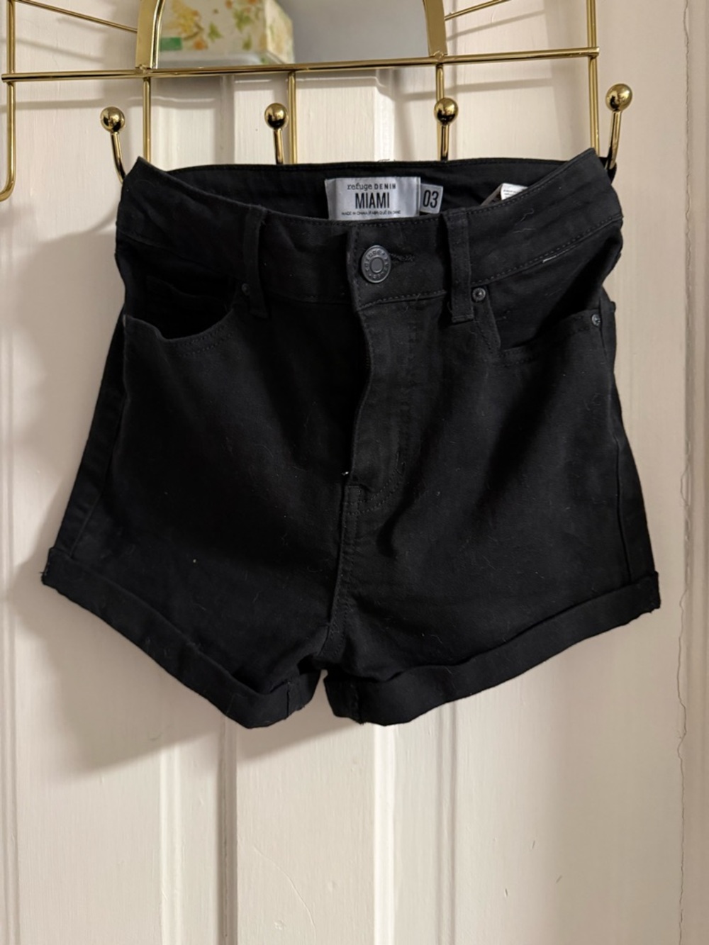 refuge Black High-Rise Cuffed Jean Shorts